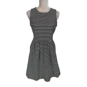 J.CREW Women Tank Dress Size S Black White Striped Crew Neck Sleeveless 205P
